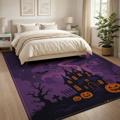 Spooky Haunted House Purple Area Rug
