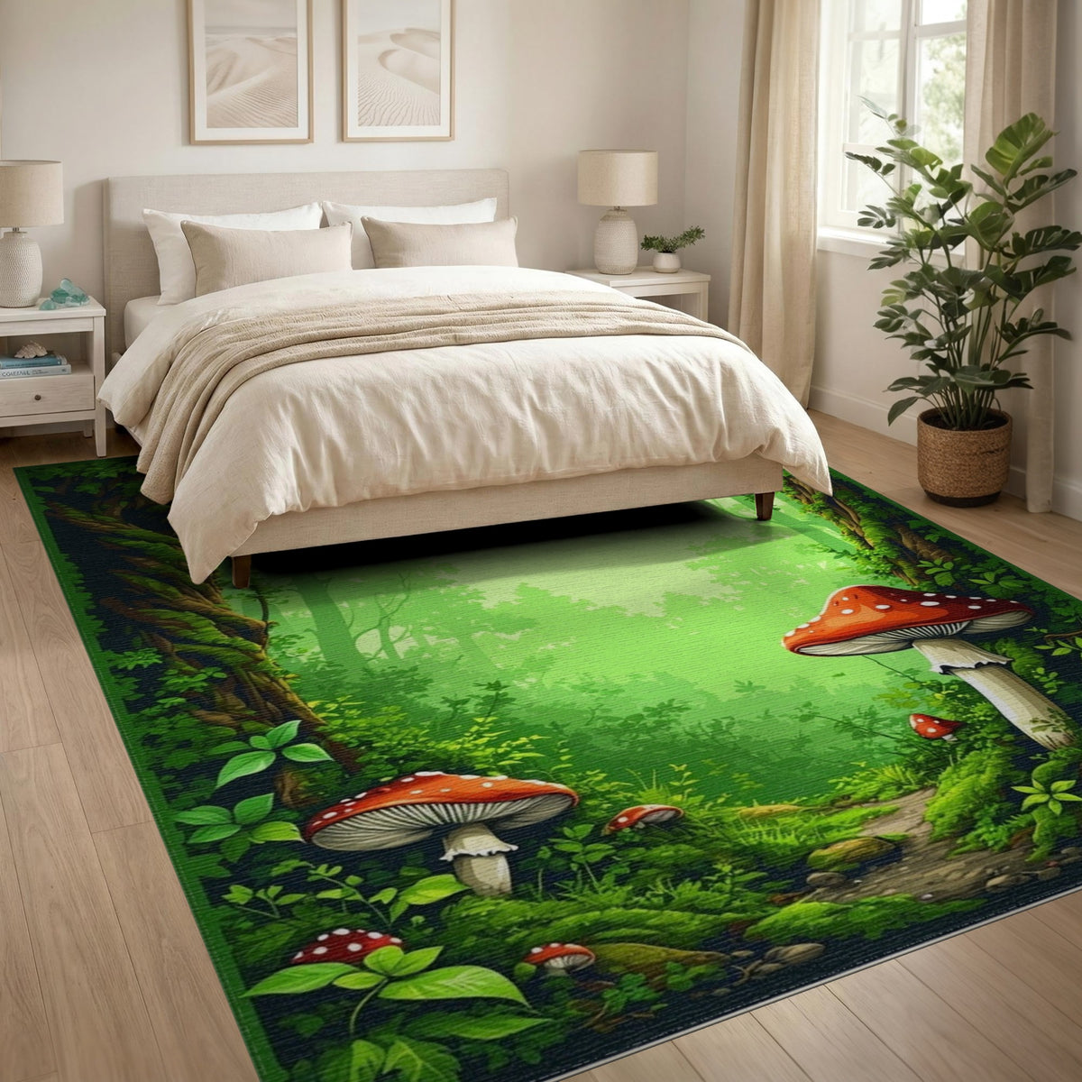 Enchanted Mushroom Forest Green Area Rug