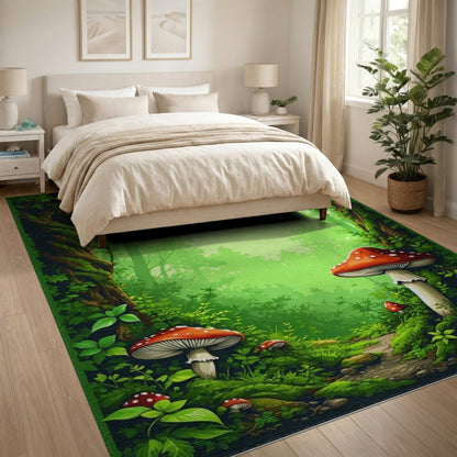 Enchanted Mushroom Forest Green Area Rug