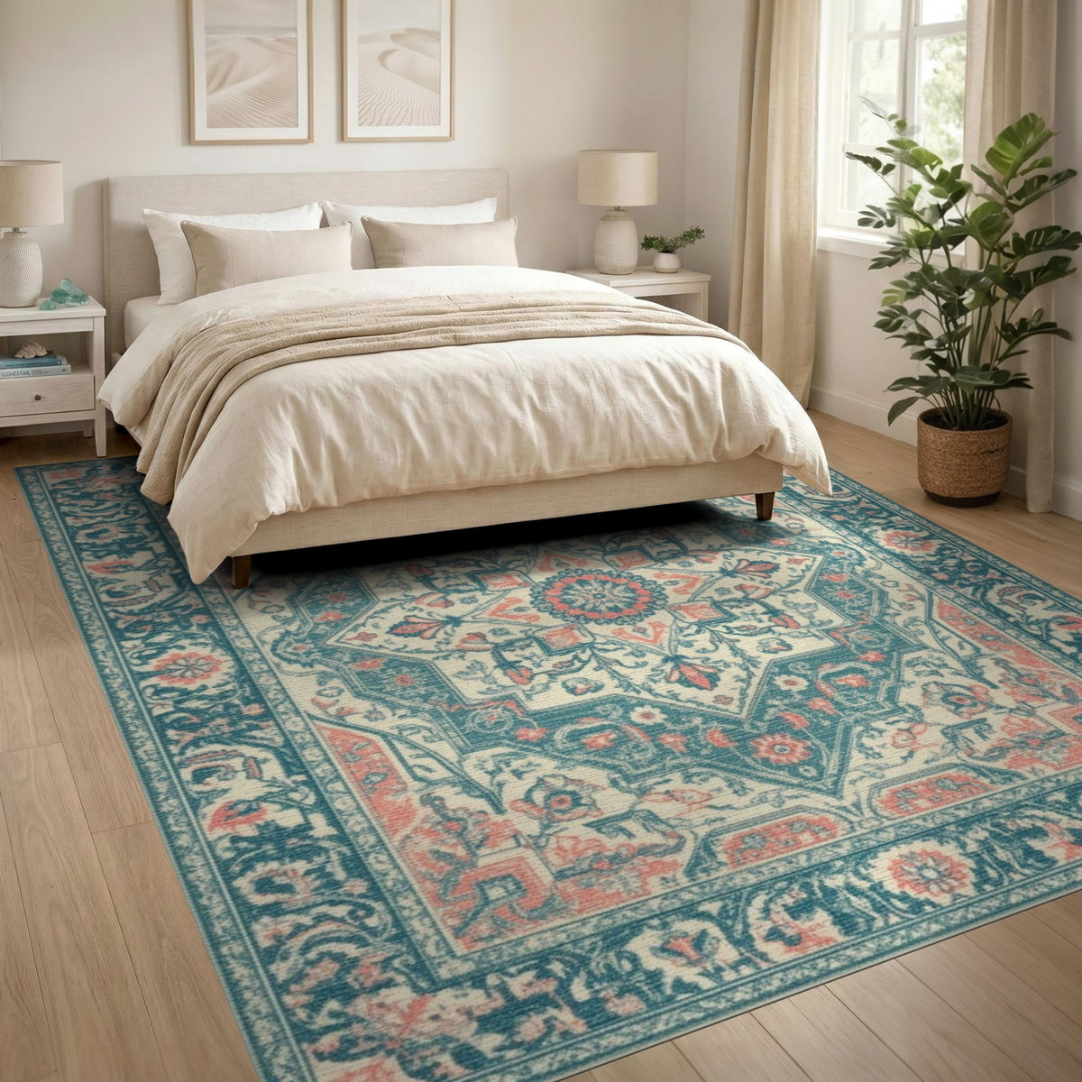 Teal Medallion Traditional Persian Traditional Persian Area Rug