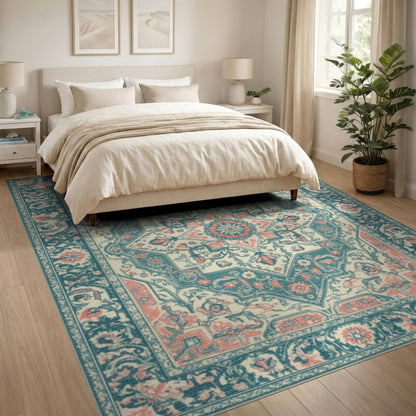 Teal Medallion Traditional Persian Traditional Persian Area Rug