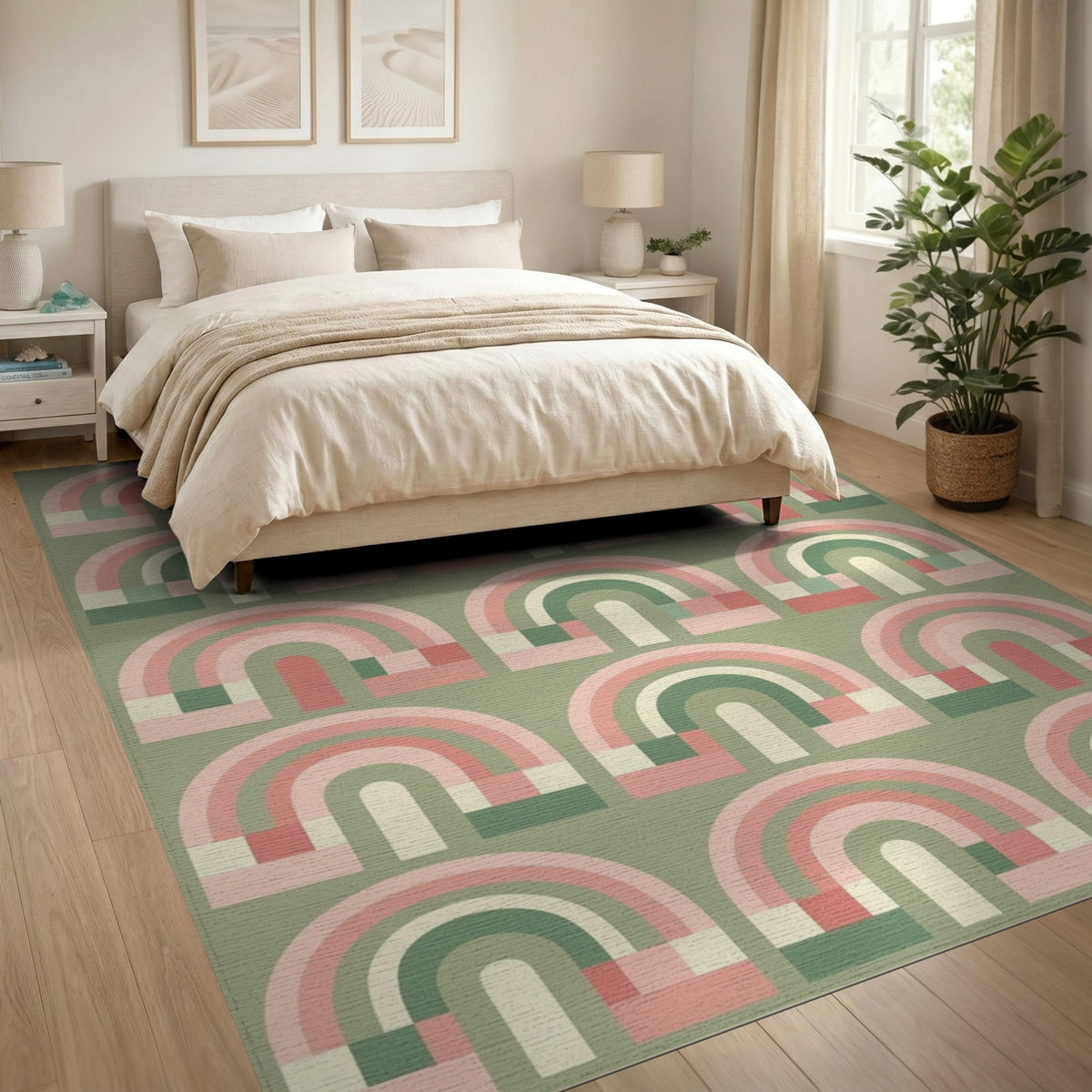 Geometric Modern Pink Geometric Arch Area Rug