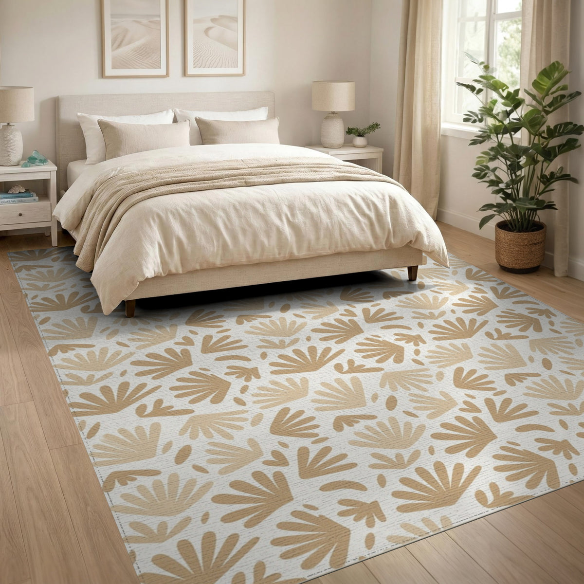 Beige Abstract Fan Area Rug