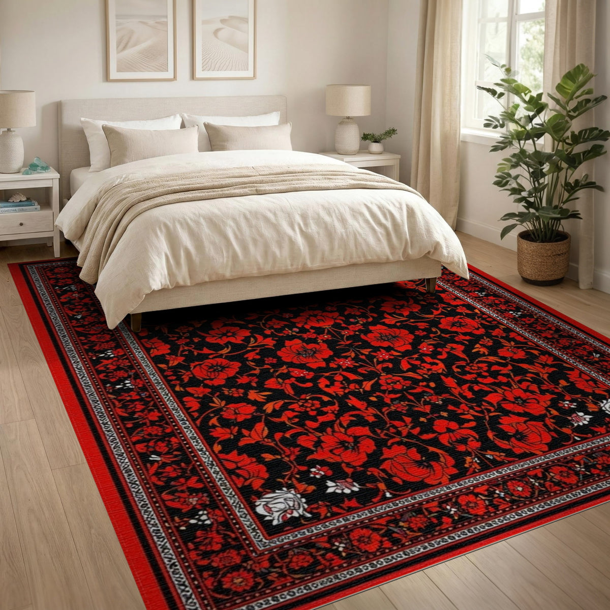 Red Floral Vintage Area Rug