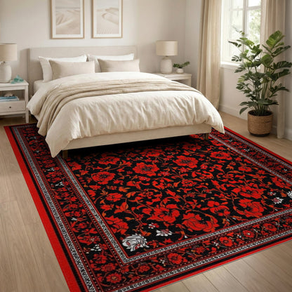 Red Floral Vintage Area Rug
