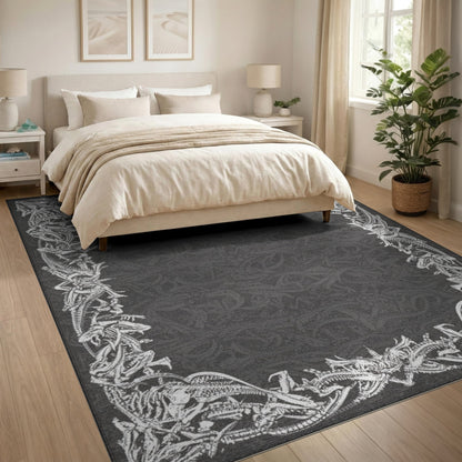 Black White Dragon Skeleton Area Rug