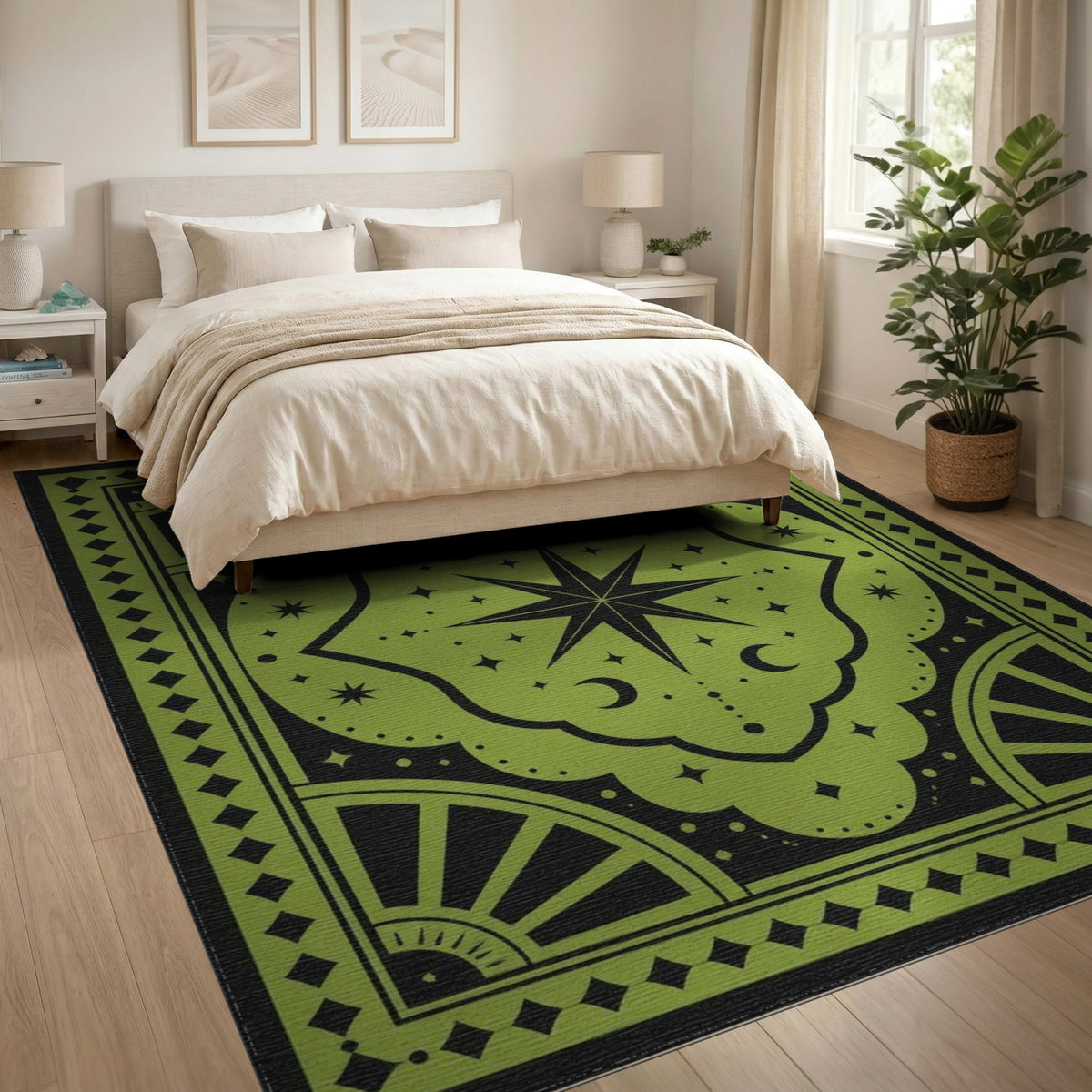 Green Geometric Modern Green Celestial Star Area Rug