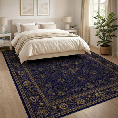Blue and Teal Navy Gold Floral Persian Area Rug