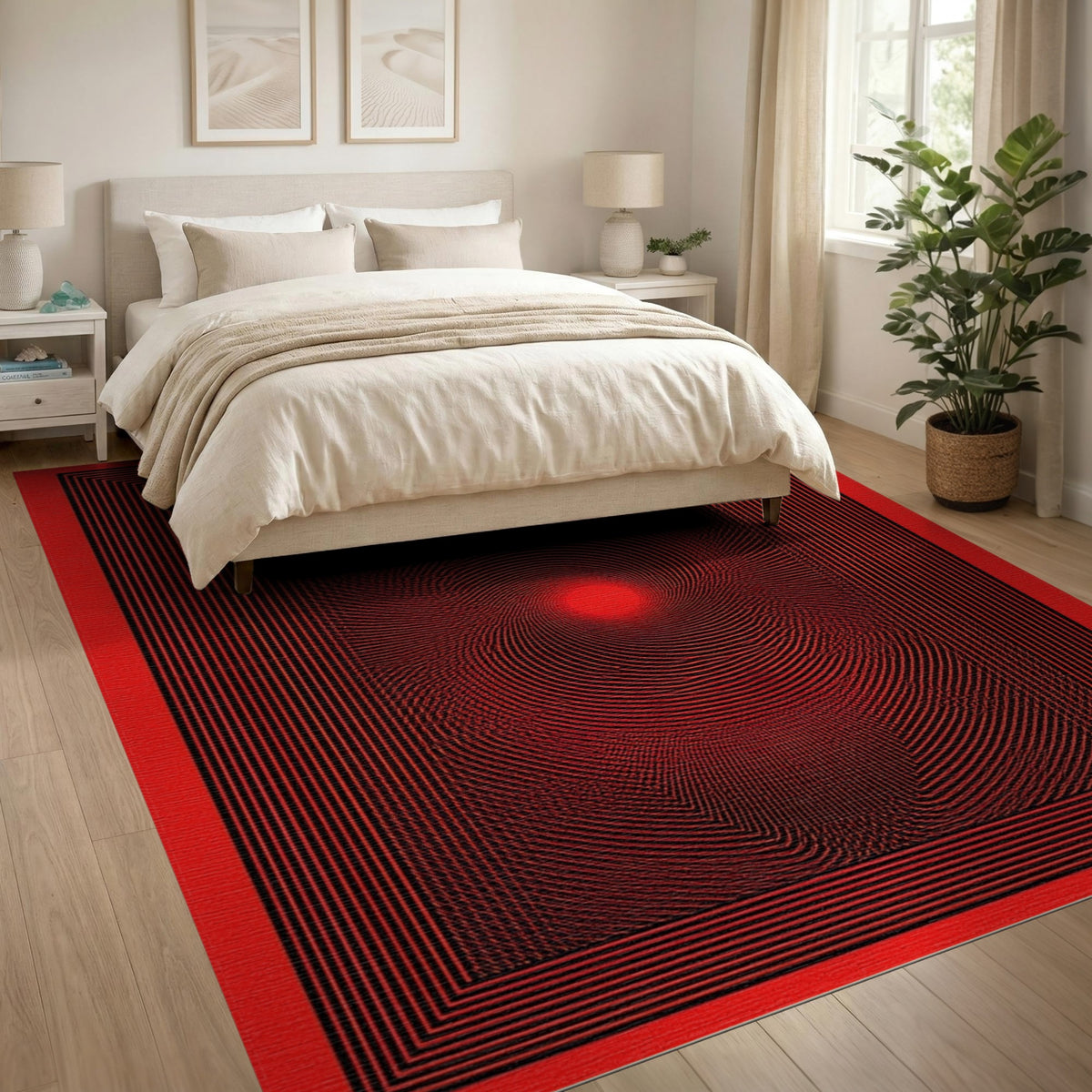 Geometric Modern Red Vortex Geometric Area Rug