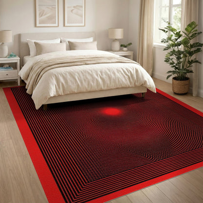 Geometric Modern Red Vortex Geometric Area Rug