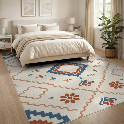 Southwestern Blue Geometric Medallion Rug