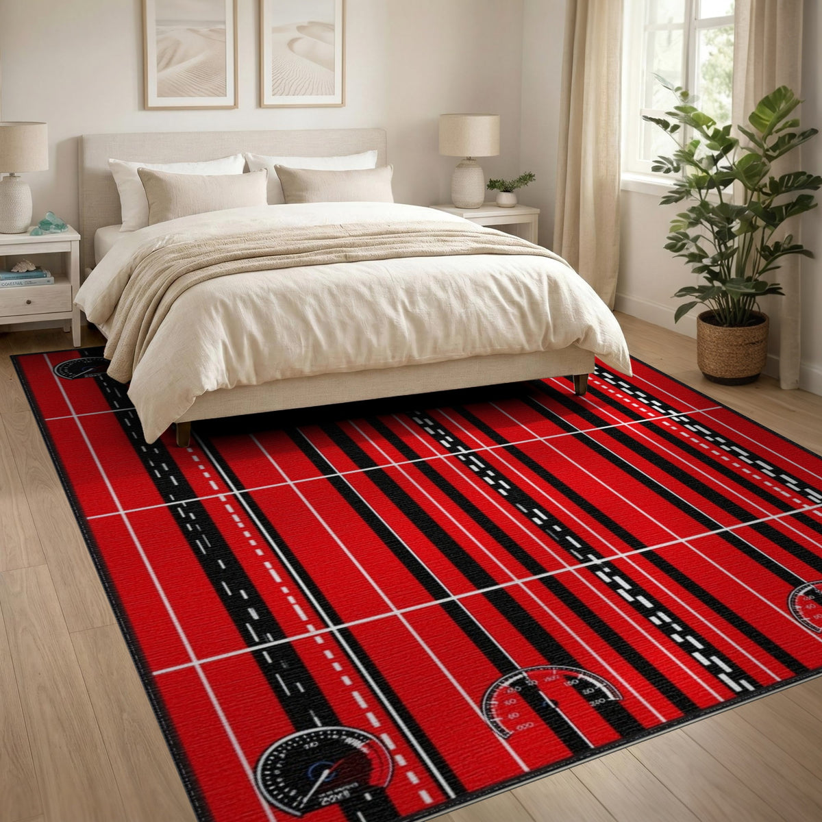 Red Speedometer Racing Stripe Area Rug