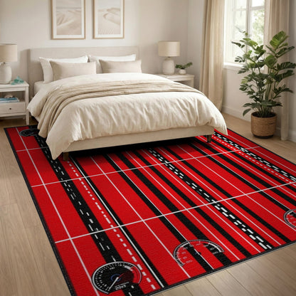 Red Speedometer Racing Stripe Area Rug