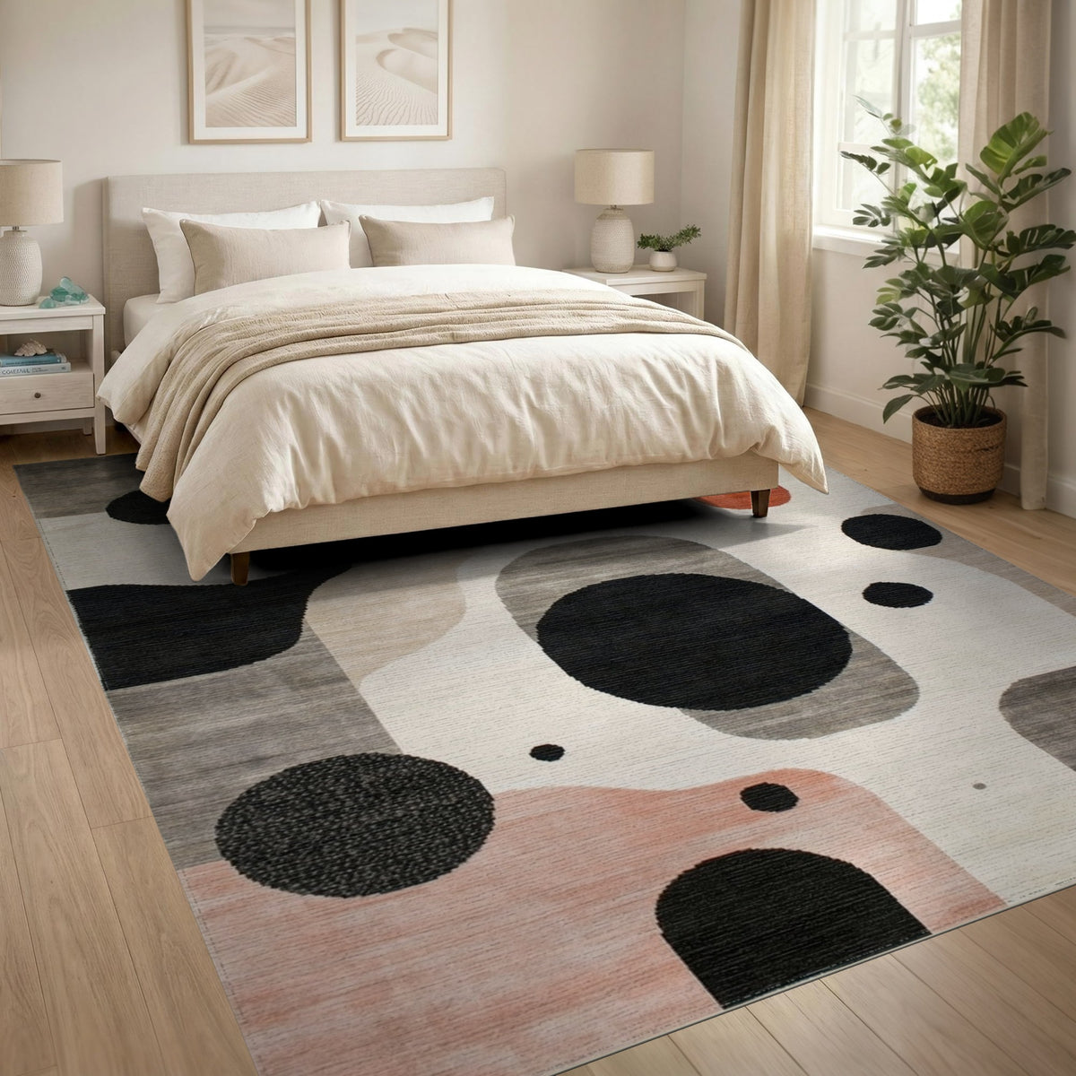Abstract Geometric Area Rug in Neutral Tones