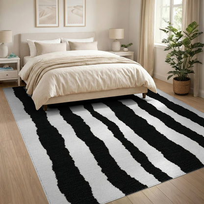 Black and White Wavy Striped Area Rug