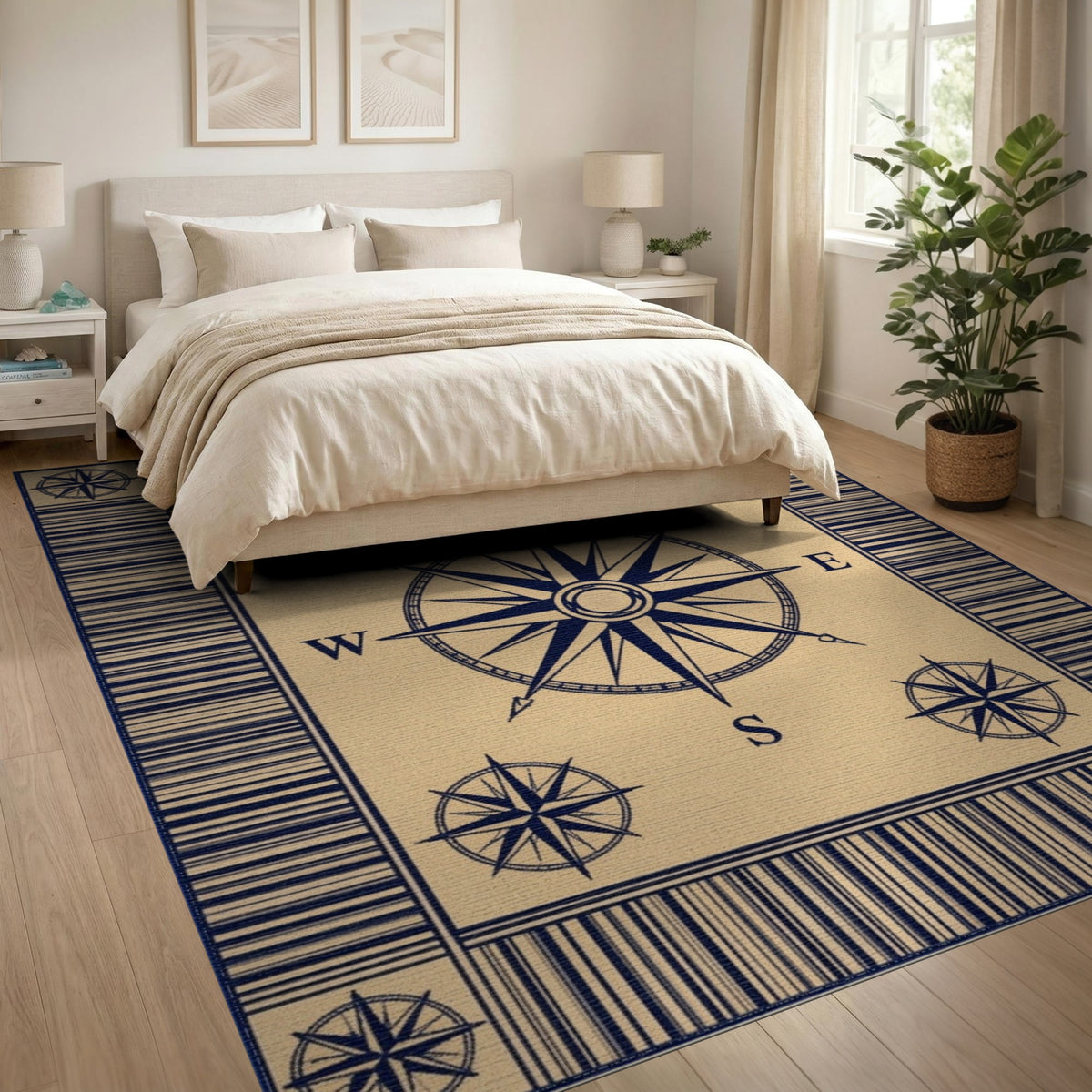 Nautical Compass Beige Area Rug