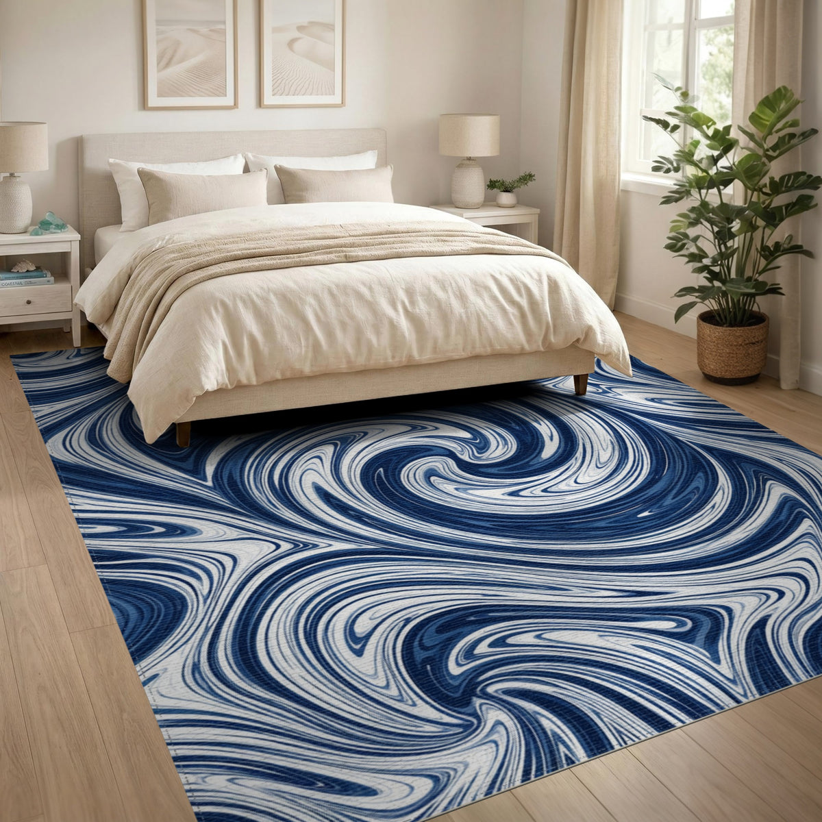Blue and Teal Blue Marble Swirl Abstract Area Rug