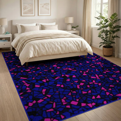 Blue Pink Geometric Mosaic Area Rug