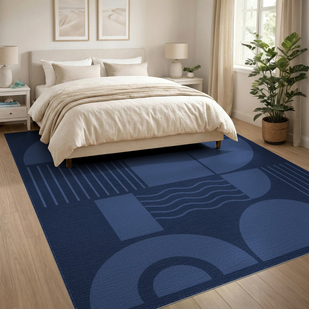 Navy Geometric Modern Navy Blue Geometric Area Rug
