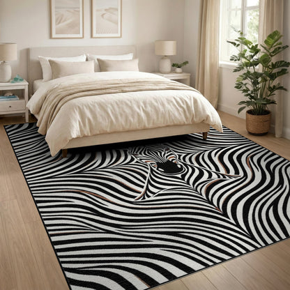 Zebra Face Black White Geometric Area Rug