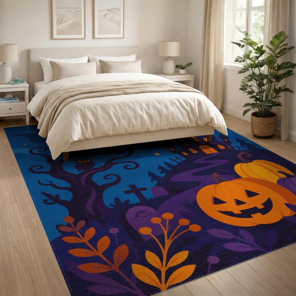 Halloween Witch Castle Pumpkin Area Rug