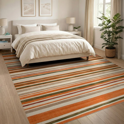 Striped Orange Striped Geometric Area Rug