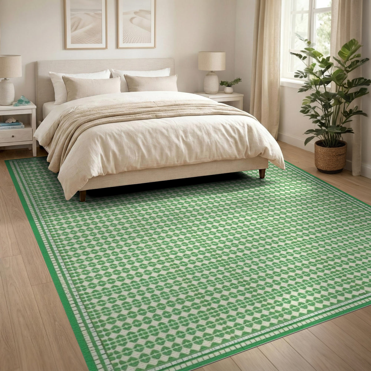 Green Geometric Pattern Washable Area Rug