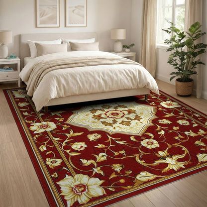 Red Floral Persian Area Rug with Ivory Medallion