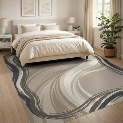 Abstract Area Beige and Neutral Beige Abstract Flow Area Rug