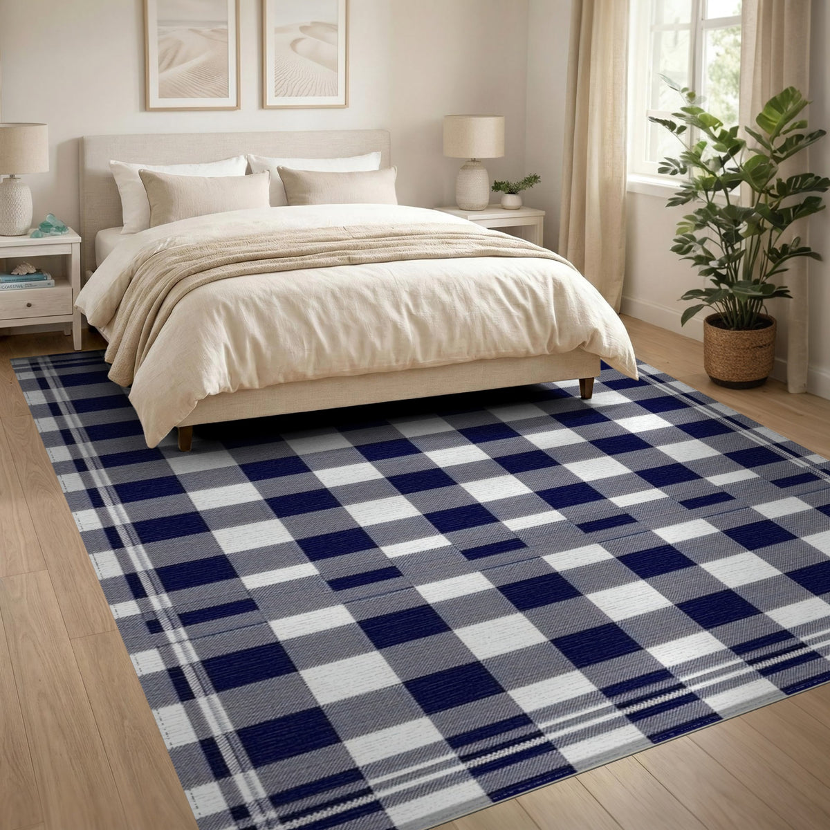 Geometric Modern Black and White Black White Checkered Plaid Area Rug