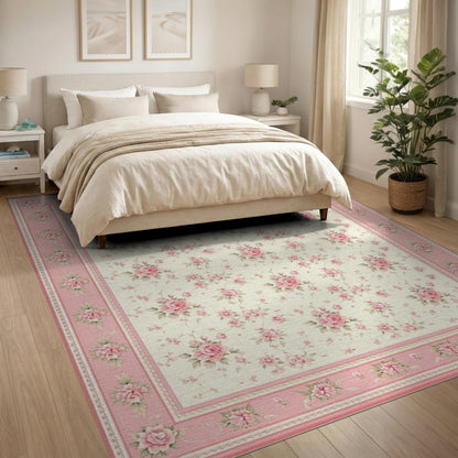 Pink Rose Floral Vintage Area Rug