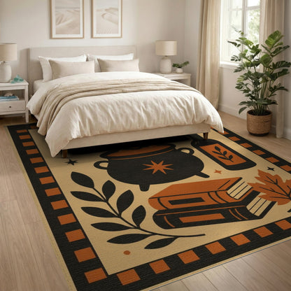 Mystical Cauldron Orange Washable Area Rug
