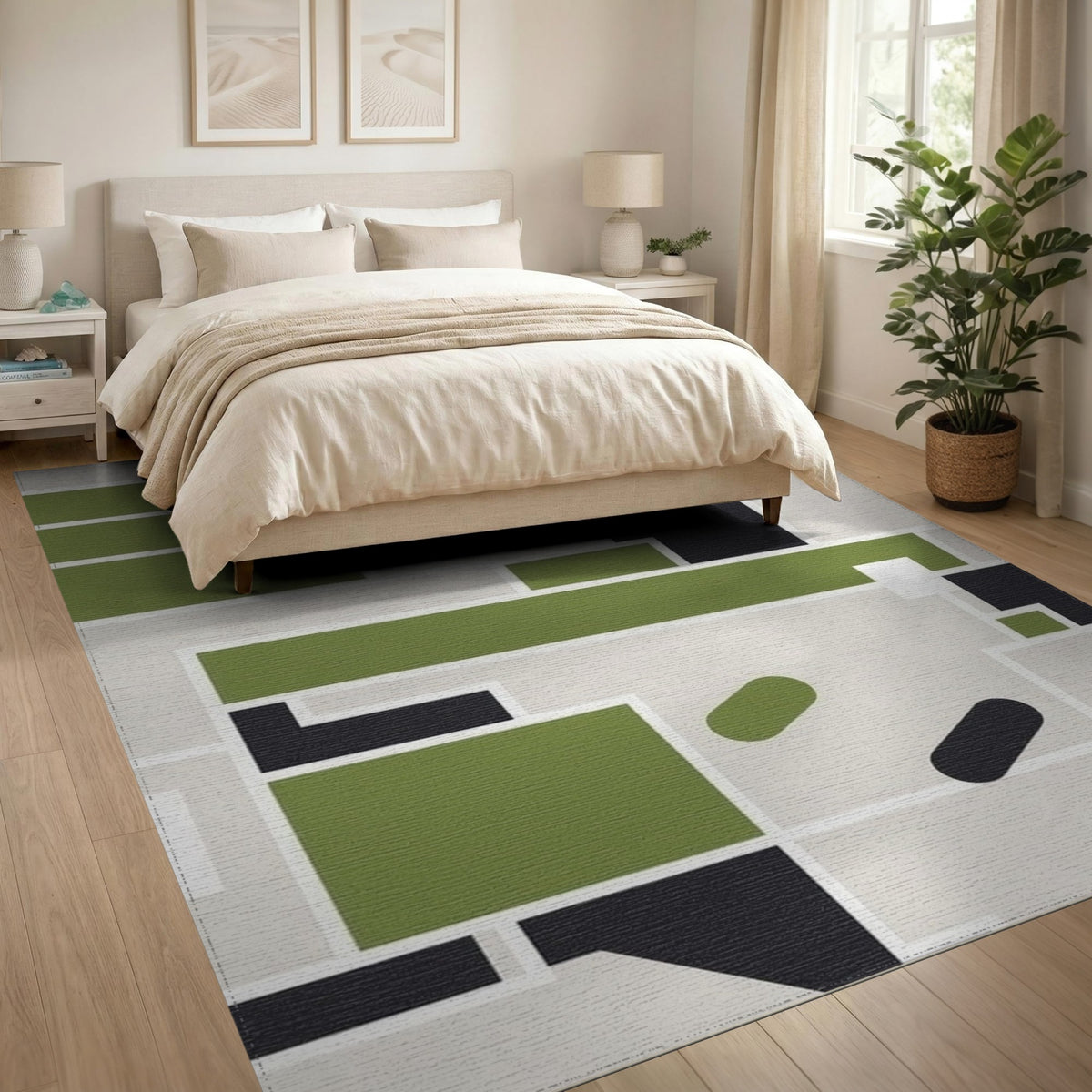 Green Geometric Abstract Area Rug