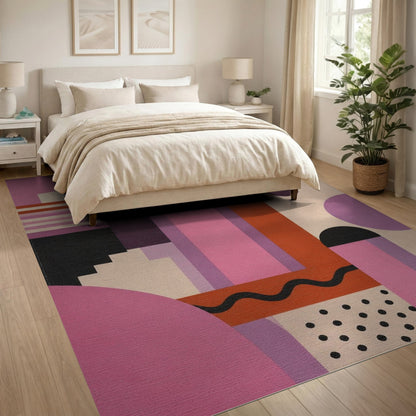 Vibrant Geometric Arch Area Rug in Pink Purple