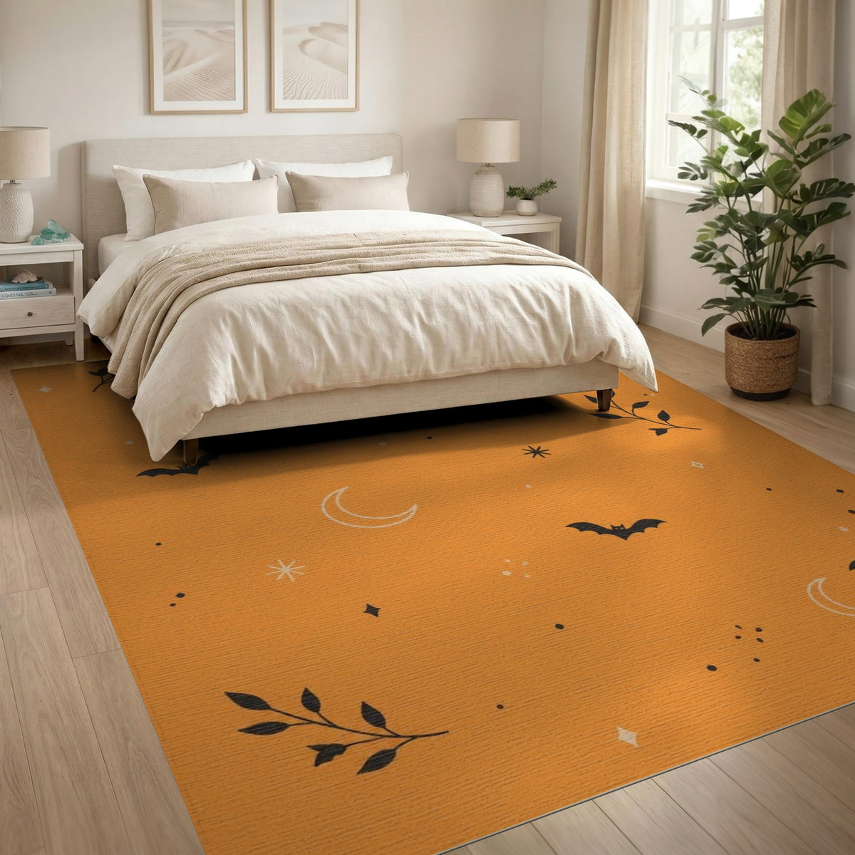 Orange Bats and Moons Kids Area Rug