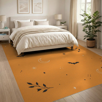 Orange Bats and Moons Kids Area Rug