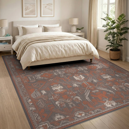 Orange Tribal Geometric Area Rug