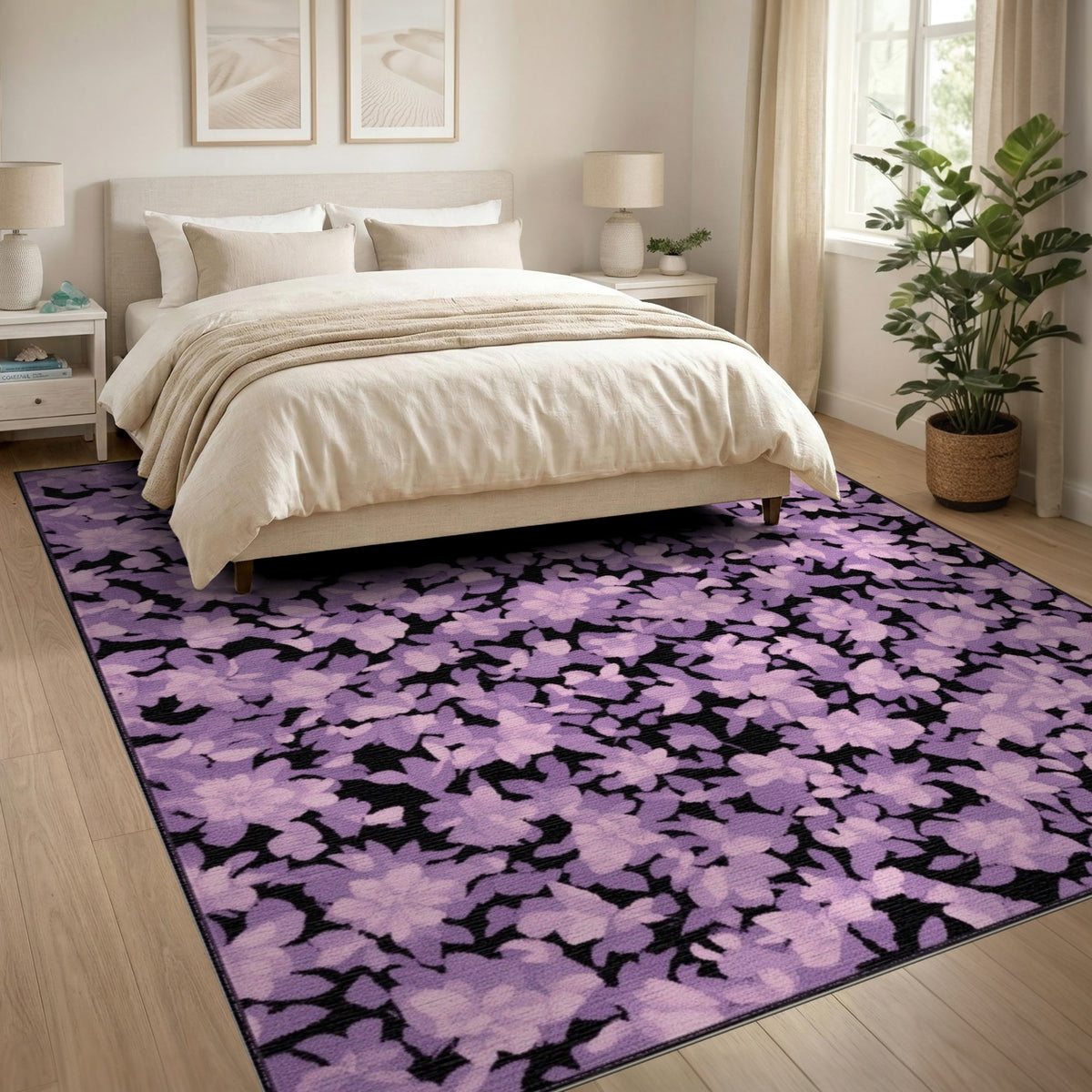 Purple Washable Purple Floral Vintage Washable Area Rug