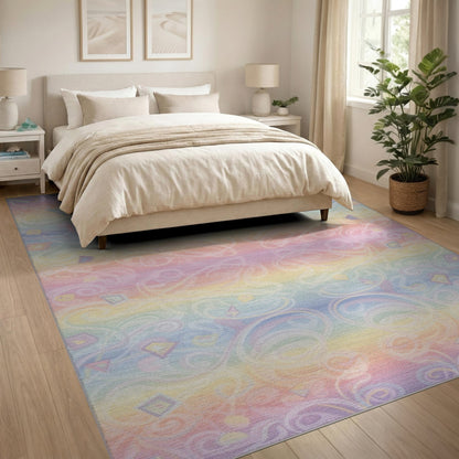Pastel Rainbow Swirl Area Rug