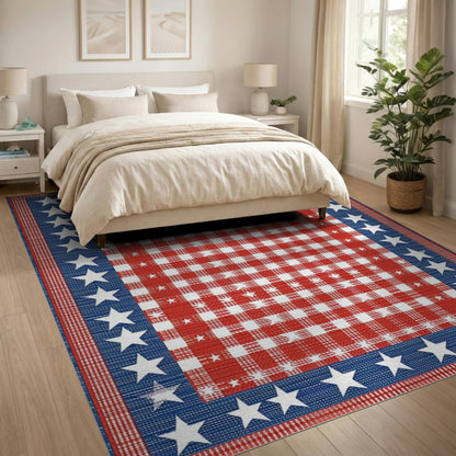 ODIKA Patriotic Star Border Checkered Rug