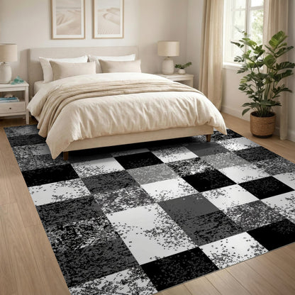Checkered Black and White Distressed Black White Checkered Area Rug