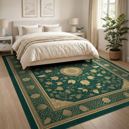 Traditional Persian Green Gold Persian Medallion Area Rug