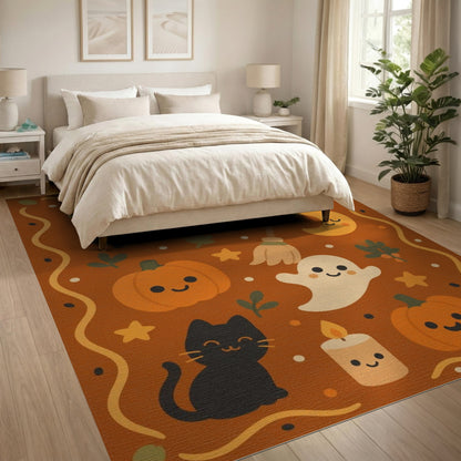 Orange Cute Halloween Orange Kids Cartoon Rug