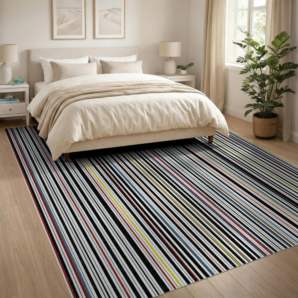 Multi-Color Vertical Stripe Washable Area Rug