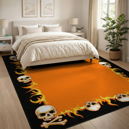 Fiery Skull Flame Orange Area Rug