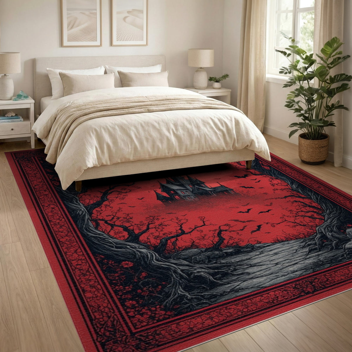 Gothic Haunted Castle Red Area Rug