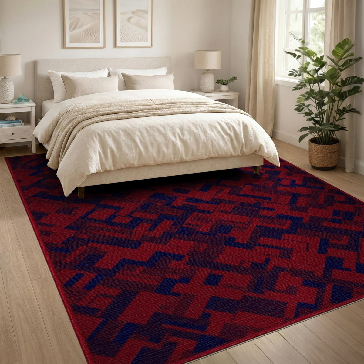 Red Geometric Modern Area Rug