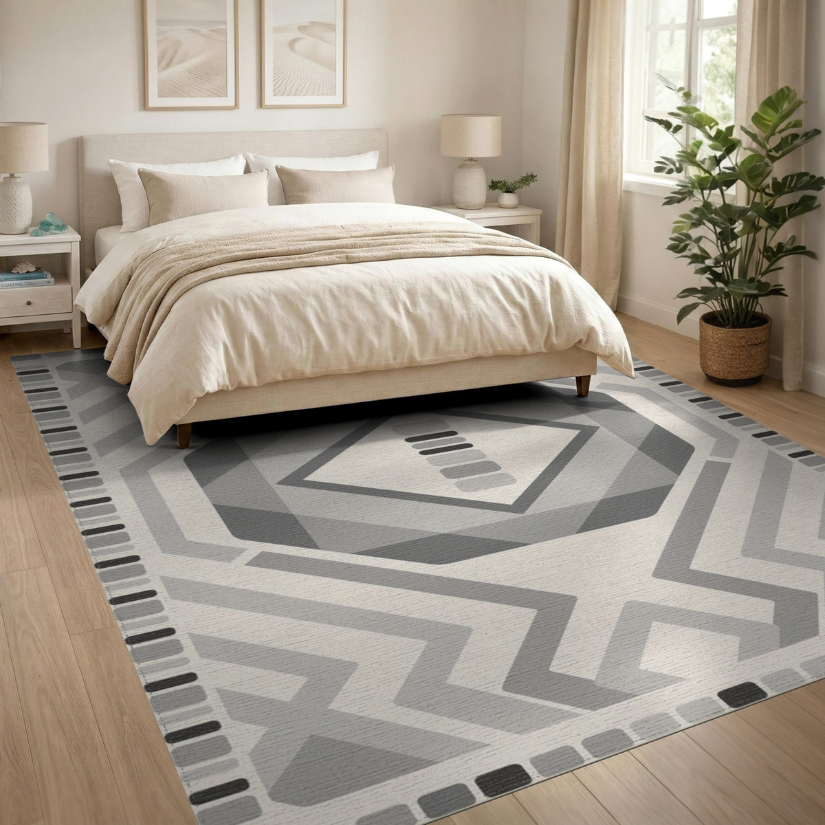 Grey Geometric Diamond Area Rug