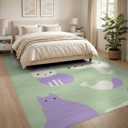 Purple Animal Friends Kids Cartoon Rug