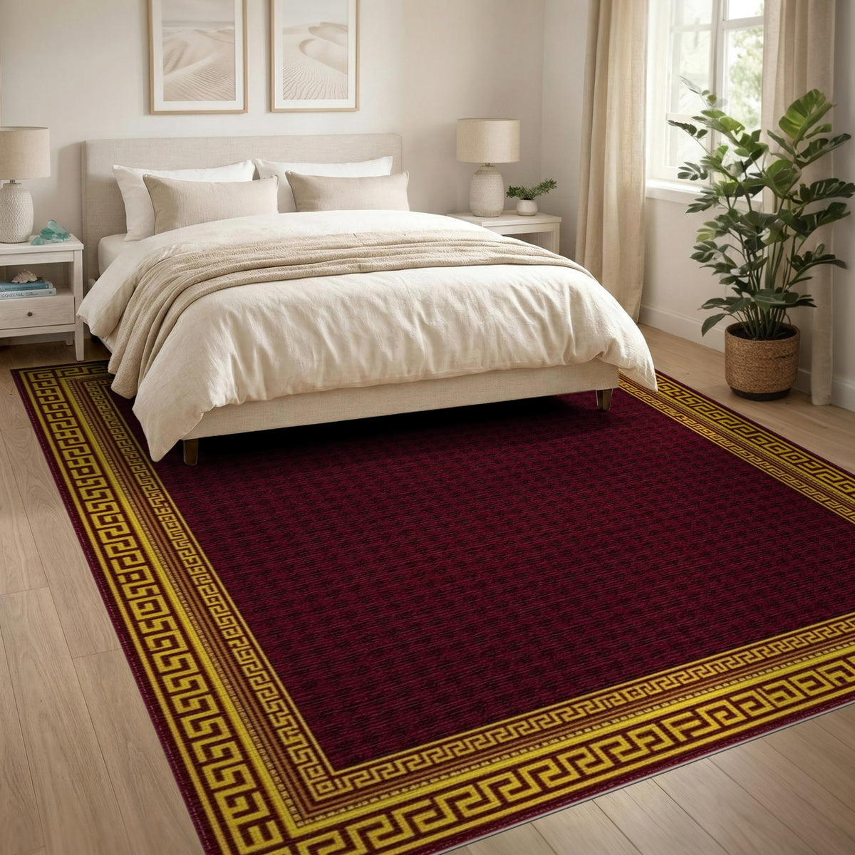 Geometric Modern Red Greek Key Geometric Area Rug